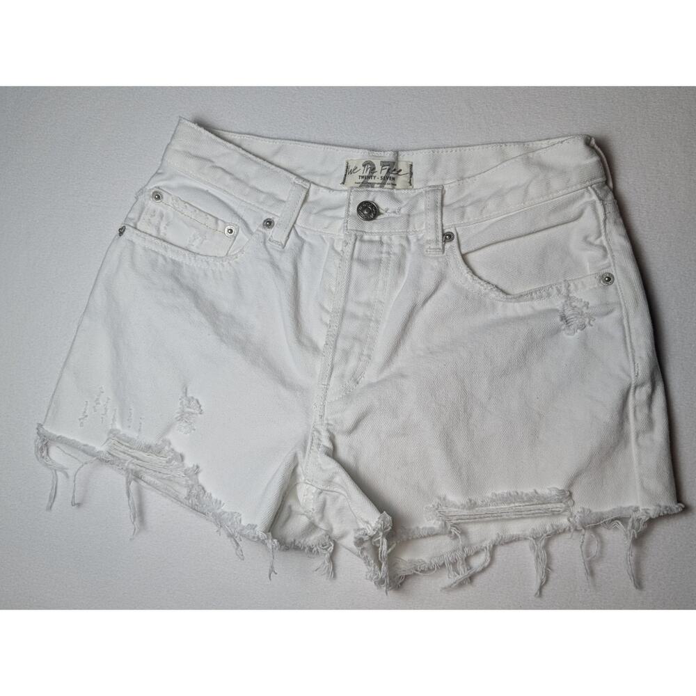 Free People Lasso Denim Jean Distressed Shorts Optic White Women's Size 27